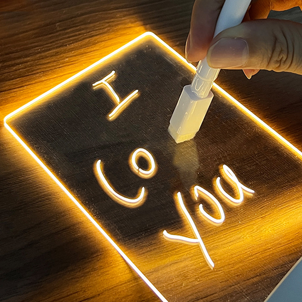 LED Message Board Night Light with Erasable Pen, USB Acrylic Note Board Lamp