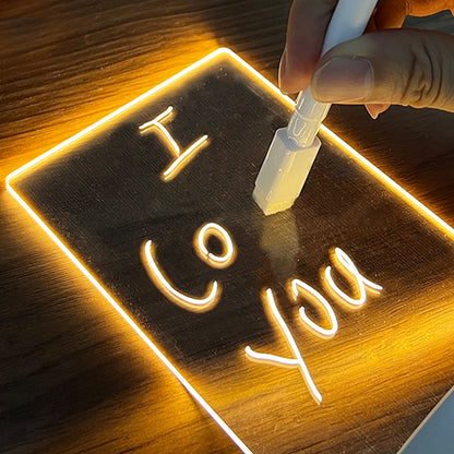 LED Message Board Night Light with Erasable Pen, USB Acrylic Note Board Lamp