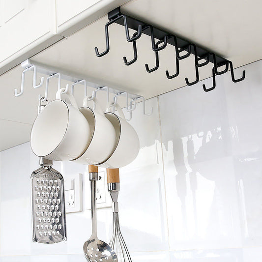 Under Shelf Mug Hanger with 12 Hooks, No Drill Cup Holder Rack for Kitchen Cabinets
