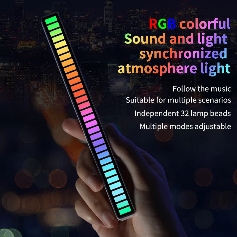 Sound Activated RGB Light Bar with Music Sync, USB-C Powered LED Rhythm Lamp for Desk and Car