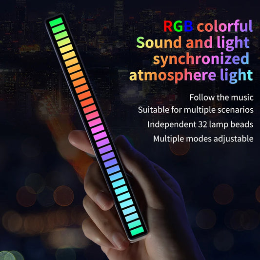 Sound Activated RGB Light Bar with Music Sync, USB-C Powered LED Rhythm Lamp for Desk and Car