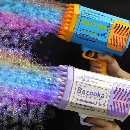 69-Hole Bubble Machine Gun with Colorful Lights, Rechargeable Rocket Bubble Blower for Kids