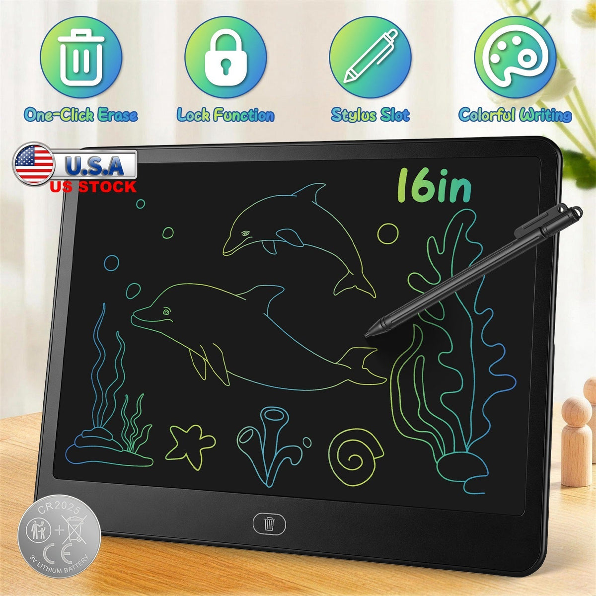 [TEST AM Jarvis extension] LCD Writing Tablet for Kids with Stylus & Lock Function