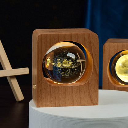 3D Crystal Ball Night Light with Beech Wood Base, photo 6