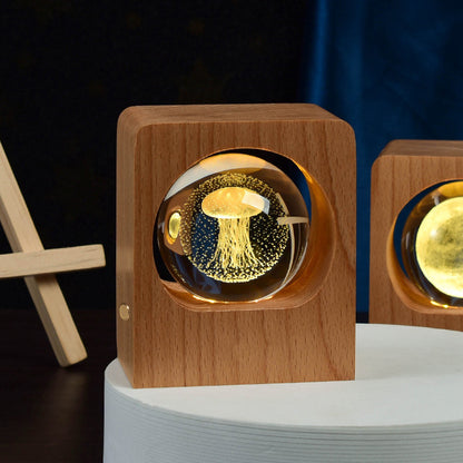 3D Crystal Ball Night Light with Beech Wood Base, photo 4