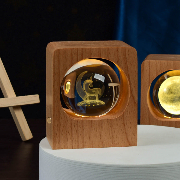 3D Crystal Ball Night Light with Beech Wood Base, photo 7