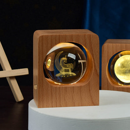 3D Crystal Ball Night Light with Beech Wood Base, photo 7