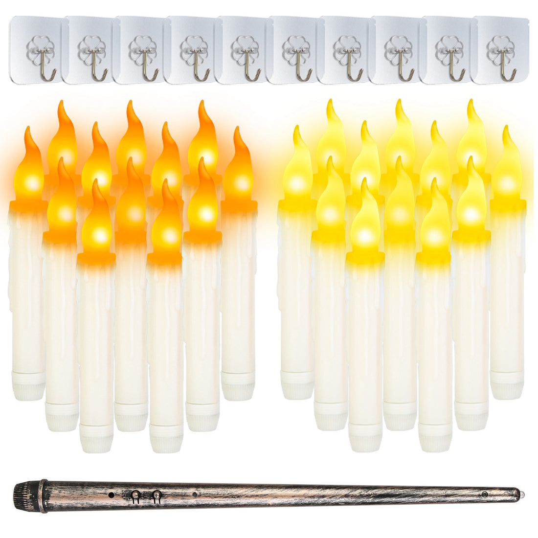 12 Flameless Floating Candles with Wand Remote, Hanging LED Taper Candles for Halloween and Christmas
