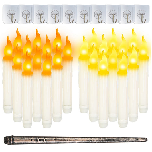 12 Flameless Floating Candles with Wand Remote, Hanging LED Taper Candles for Halloween and Christmas