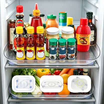Rectangular Lazy Susan Fridge Organizer, 360° Rotating Pull-Out Turntable with Suction Base