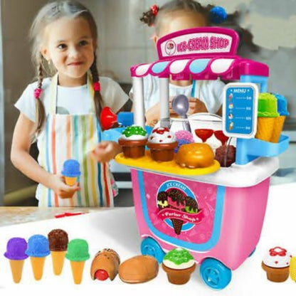 Kids Pretend Play Food Truck Cart, Ice Cream or BBQ Truck Toy Set, 15 in Tall
