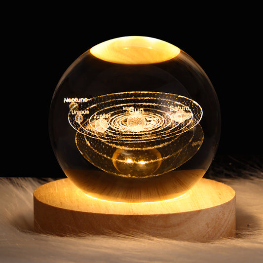 Crystal Ball Night Light with Wood Base, 3D Moon and Galaxy Lamp, USB Powered Bedroom Decor
