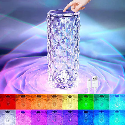 Crystal Rose Touch Lamp with 16 Colors and Remote, Rechargeable LED Table Lamp for Bedroom